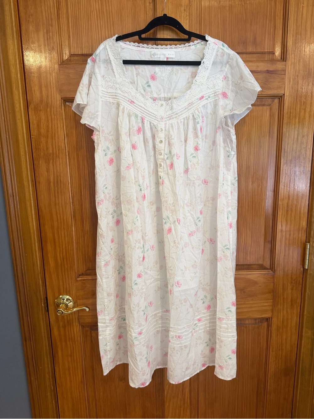 Eileen West White Cotton Nightgown with Pink Rose Print 100% cotton